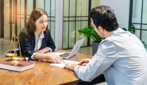 attorney talking to client