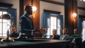 lawyer arguing a case in court