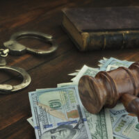 A pile of money, handcuffs, and a gavel on a lawyer’s table. A Los Angeles DUI lawyer can tell you more about how much bail is in California.